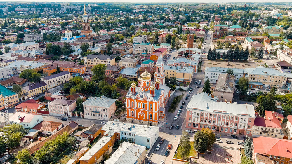 Yelets, Lipetsk region, Russia. Church of the Archangel Michael in Yelets. Historic city center, Aerial View