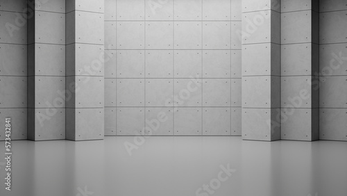 Abstract empty modern loft studio grey concrete plaster rough texture floor and wall  hallway room industrial architecture interior products display  presentation space background. 3d rendering.