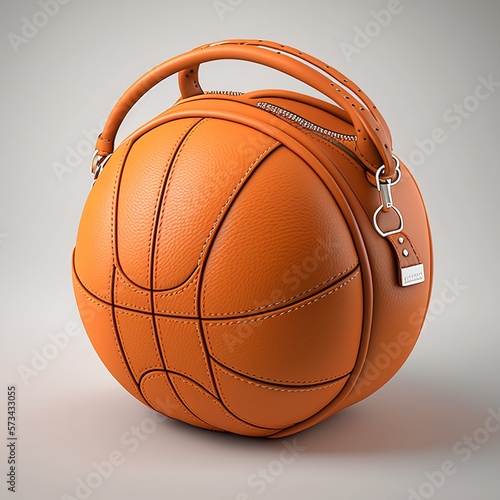 Fashion Design, leather women's bag in the shape of basketball ball. Generative AI. © Bargais