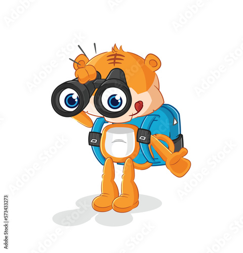 tiger with binoculars character. cartoon mascot vector