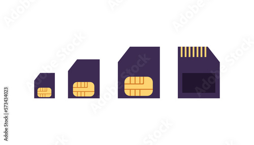 Set of various sim cards, cartoon flat vector illustration isolated on white background.