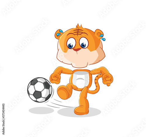 tiger kicking the ball cartoon. cartoon mascot vector