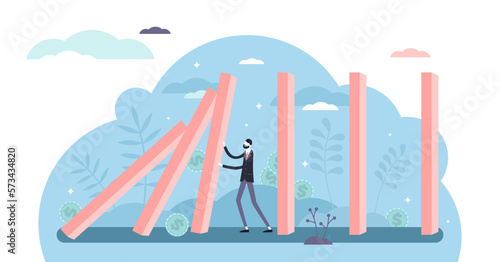 Financial crisis concept, flat tiny business person illustration, transparent background. Global economic recession and world wide bankruptcy crash.