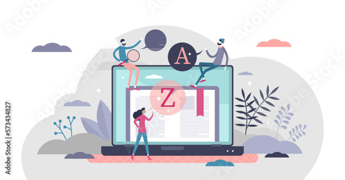 Vocabulary illustration, transparent background. Words and grammar knowledge skill flat tiny persons concept. Get wide and extensive foreign language communication understanding.