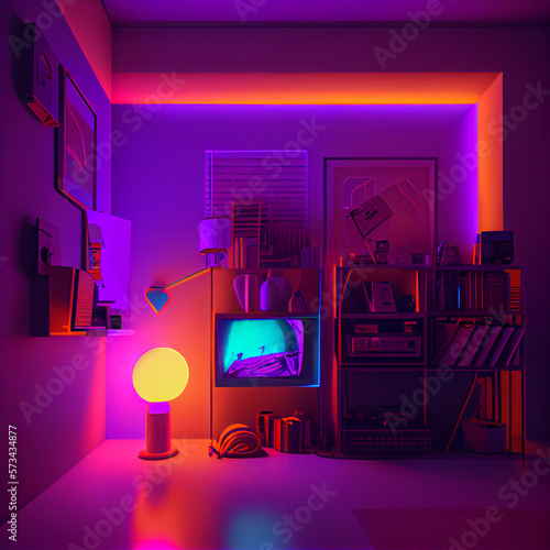 Neon home decoration, accent lighting. Generative AI