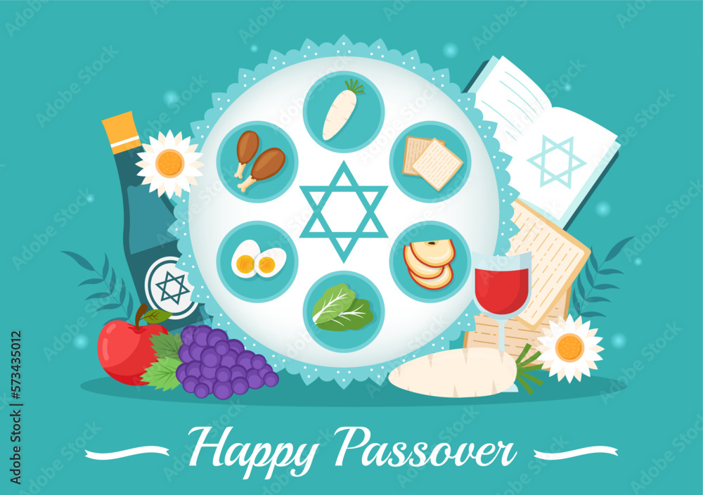 Happy Passover Illustration with Wine, Matzah and Pesach Jewish Holiday ...
