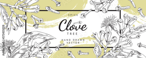 Clove spice decorative banner design hand drawn engraving vector illustration.