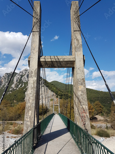 suspension bridge in pili city trikala perfecture greece in autumn season photo