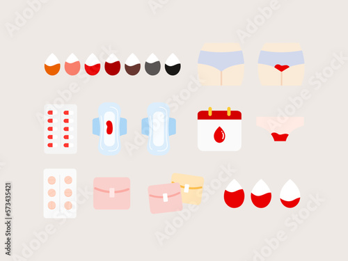 Set of Period Menstruation Icon. Women Healthcare, hygiene, protection concepts. Vector design isolated illustration.