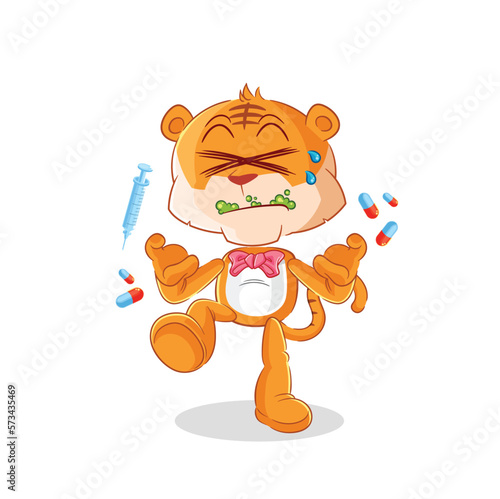 tiger drug overdose. cartoon illustration