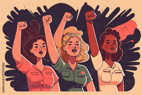 Women's Fist Revolution. Women's Protest Hands, American Women's Rights Day, International Women's Day and the Struggle for Independence and Equality, March 8. Generative AI. photo