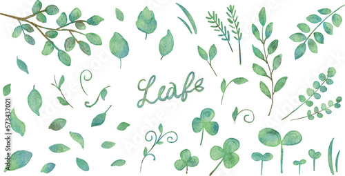 Canvas-taulu 緑の葉っぱの水彩画イラストパーツ セット