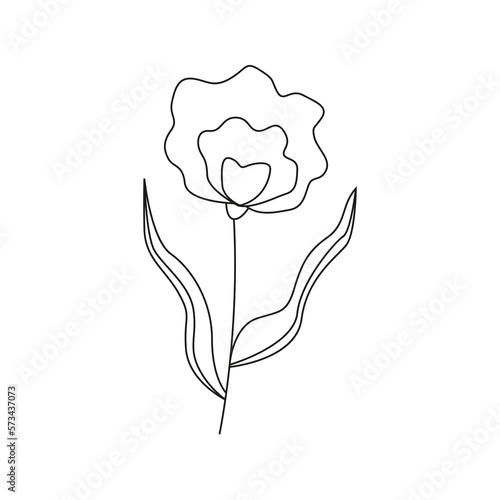 Hand drawn spring flower with leaves.