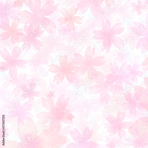 正方形 ぼやけた桜の花が咲き乱れる華やかなピンク色背景