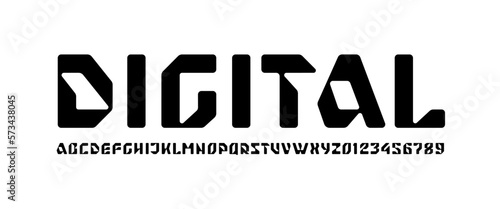 Abstract hi tech techno alphabet font, letters and numbers, vector illustration 10EPS