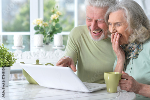 senior couple using laptop at home