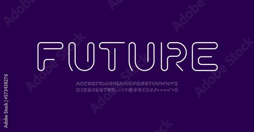 Digital style alphabet, font from thin line, letters and numbers made in linear style, vector illustration 10EPS