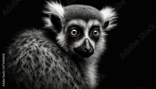 Lemur close up isolated black created with Generative Ai technology
