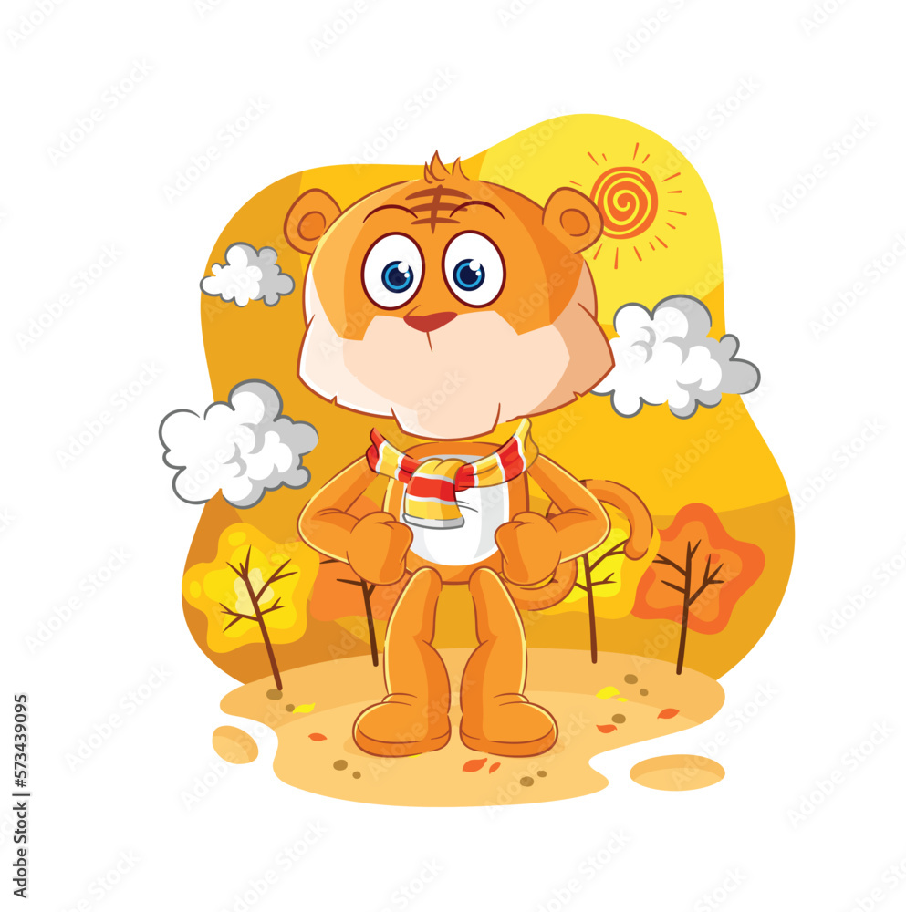 Fototapeta premium tiger in the autumn. cartoon mascot vector
