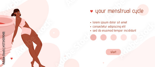 Menstrual cup lending page. Web banner with African-American woman and text.