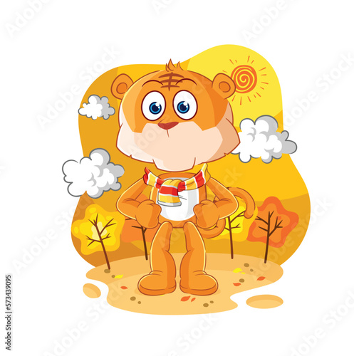 tiger in the autumn. cartoon mascot vector