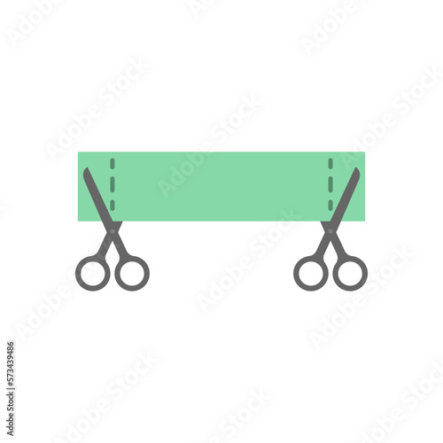 Ribbon fabric banner and scissors to cut. Vector illustration.