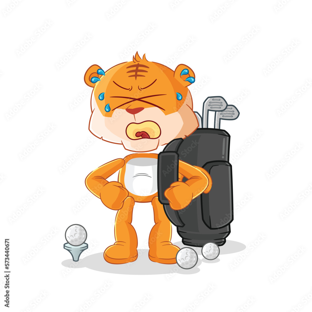 tiger with golf equipment. cartoon mascot vector
