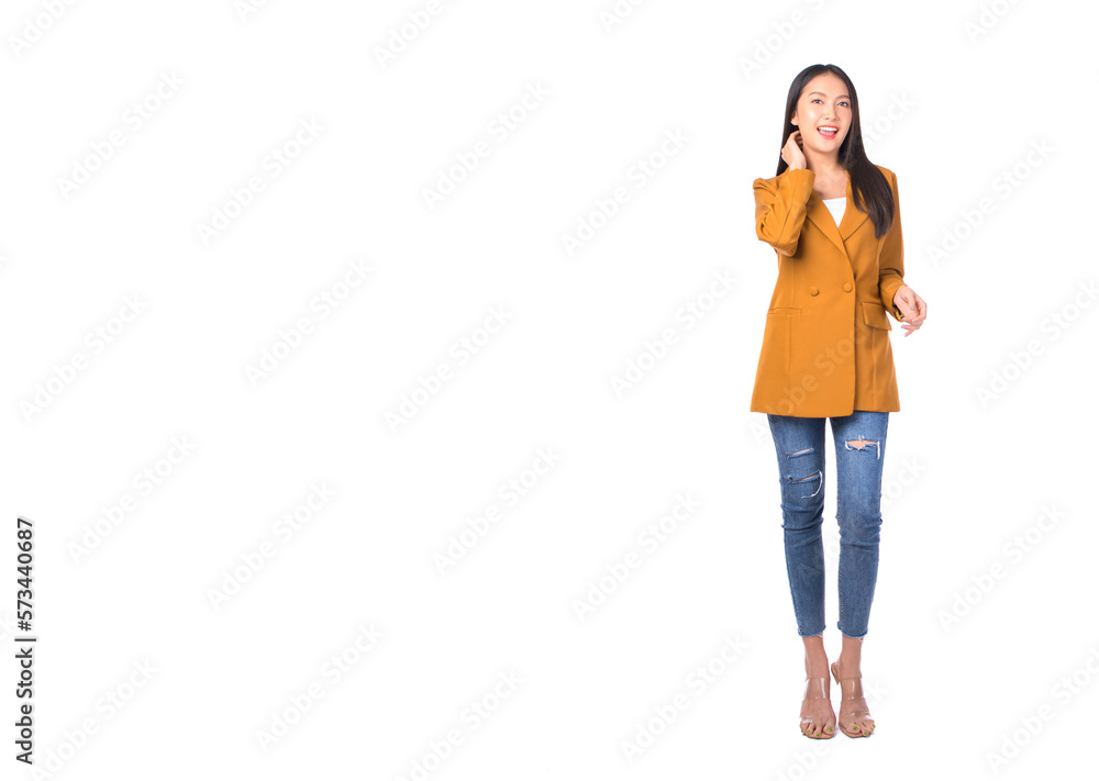 Full length portrait of a young female pretty asian woman positive pointing fingers away while standing white background
Full length portrait of a young female pretty asian woman positive pointing fingers away while standing white background