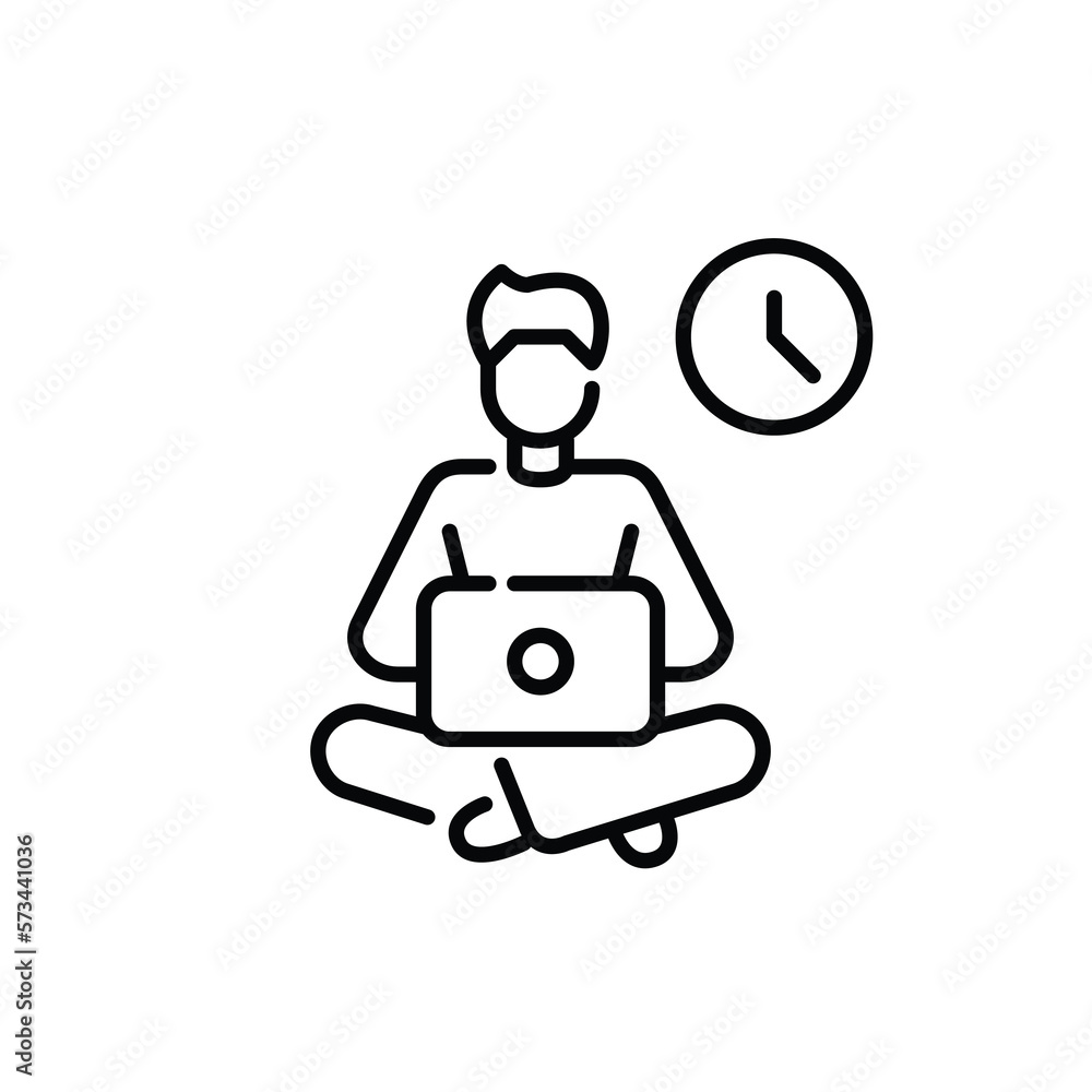Man working at laptop. Remote office schedule. Pixel perfect, editable stroke icon Man working at laptop. Remote office schedule. Pixel perfect, editable stroke icon