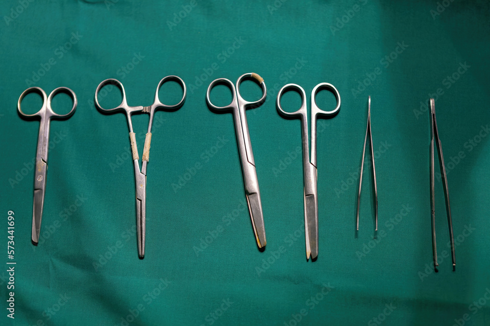 surgical metal tools preparation operating surgery including scissors