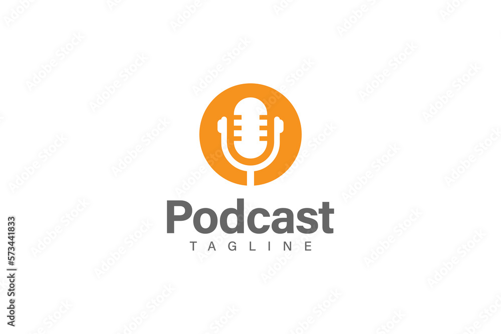 Podcast logo design vector, microphone symbol and circle concept