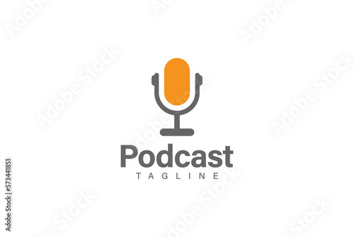 Podcast logo design vector, microphone symbol and circle concept