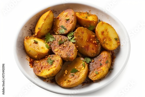 illustration, delicious roast potatoes isolated on white background, ai generative