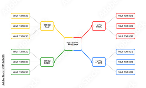 Infographic mind map scheme with 4 option and colorful elements. Infographic template for business presentation.