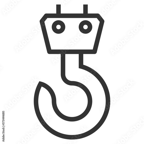 Simple crane hook outline icon, weight nad lift tool related concept on the white background