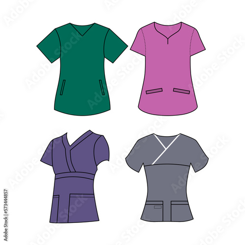 A collection of scrubs uniforms for nurses and doctors