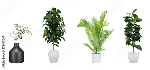 Εκτύπωση καμβά Set of plant in a pot isolated on white background, 3d render illustration