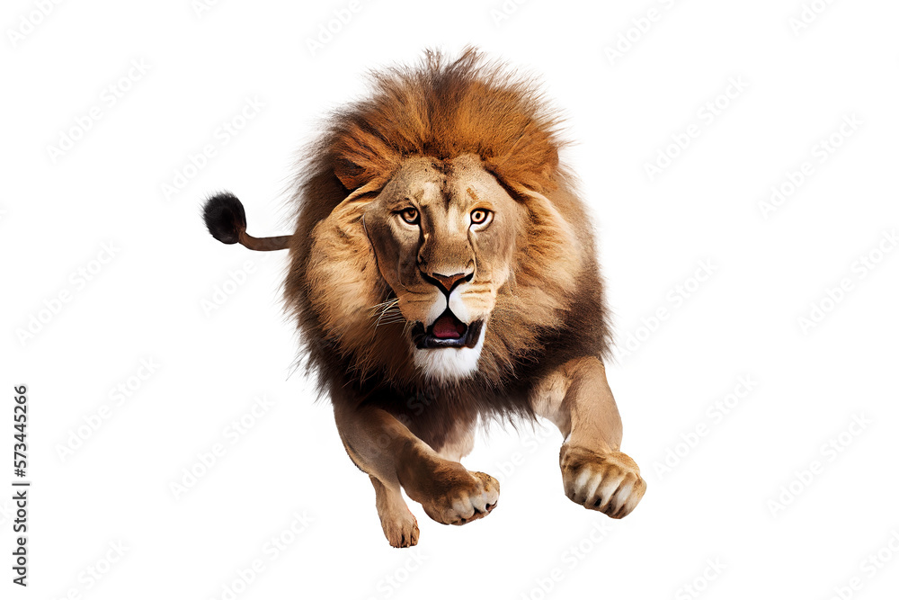 jumping lion isolated on background - obrazy, fototapety, plakaty 