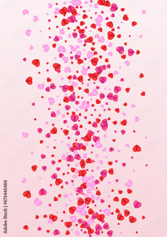 Tender Confetti Background Pink Vector. Falling Frame Heart. Red Celebration Texture. Violet Confetti Color Illustration. Purple Elegant Pattern.