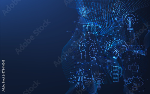 Artificial Intelligence (AI) Molecular structure background concept with ChatGPT, Chatbot, Machine learning, Abstract molecule background with hexagons, wave flow.  Vector Illustration eps10