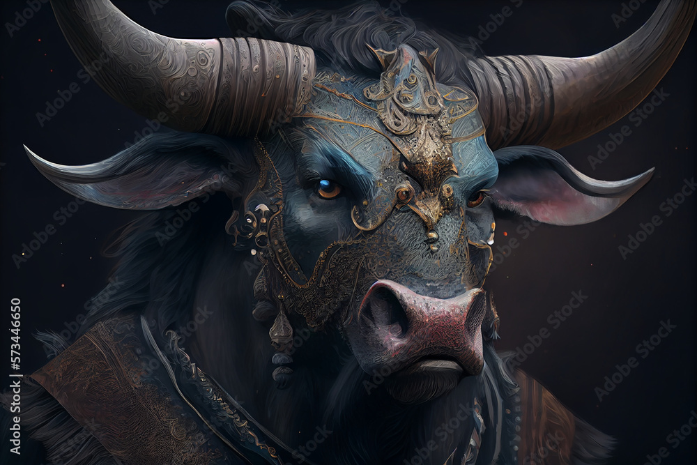 Portrait of a minotaur, bull headed mythical creature, fantasy ...