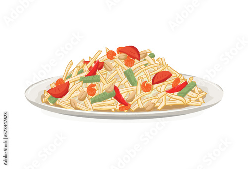 Som Tum, Papaya Salad, Thai Food on white background, Somtum hand drawn, vector illustration. photo