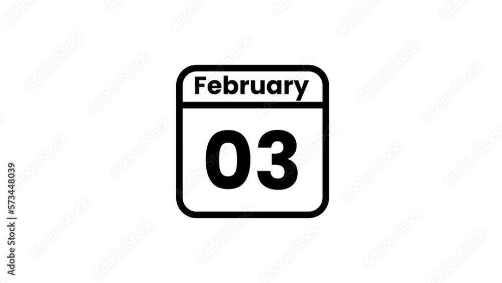 03 February calendar icon animation. Luma matte with transparent background 4K resolution 03 February calendar icon animation. Luma matte with transparent background 4K resolution