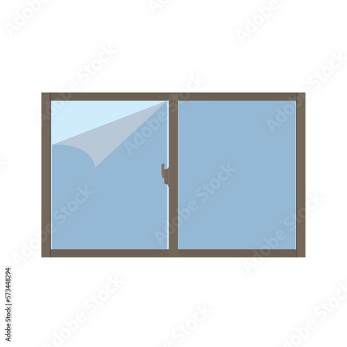 日光を遮るシートを窓に貼ったベクターイラスト