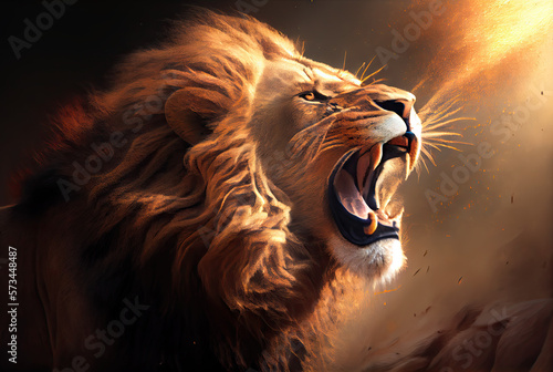 Roaring lion king portrait created with AI	