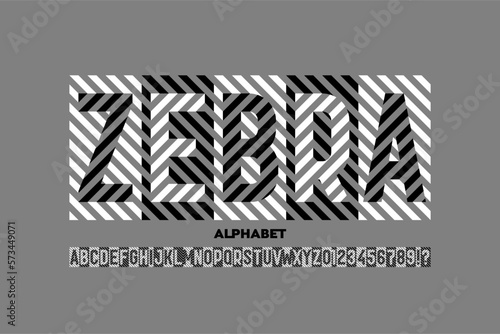 Striped font design, alphabet letters and numbers vector illustration