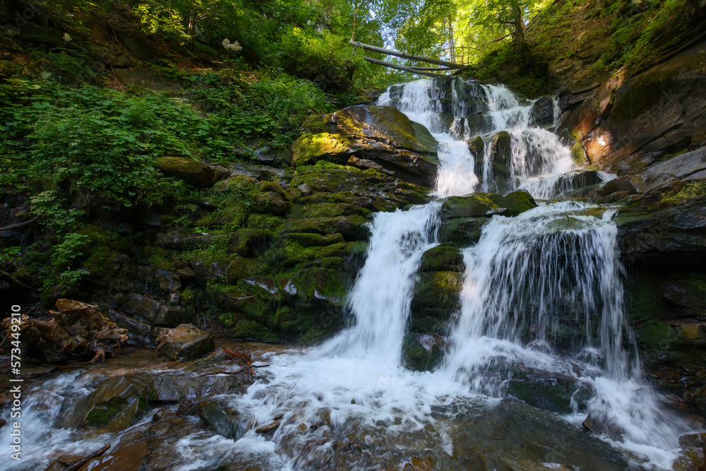 waterfall shypit of carpathian mountains. beautiful nature landscape in summer. popular travel destination of ukraine