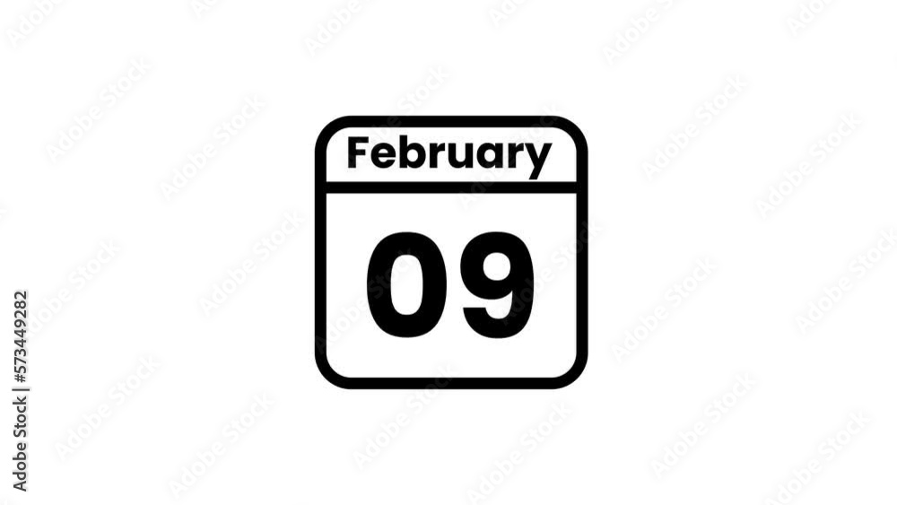 09 February calendar icon animation. Luma matte with transparent background 4K resolution 09 February calendar icon animation. Luma matte with transparent background 4K resolution