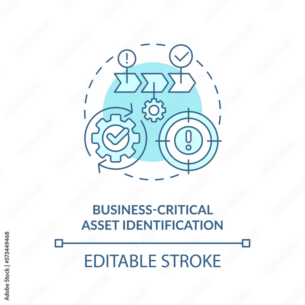 Business-critical asset identification blue concept icon. Effective recovery plan abstract idea thin line illustration. Isolated outline drawing. Editable stroke. Arial, Myriad Pro-Bold fonts used Business-critical asset identification blue concept icon. Effective recovery plan abstract idea thin line illustration. Isolated outline drawing. Editable stroke. Arial, Myriad Pro-Bold fonts used