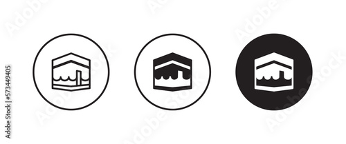 Sharif Kaaba, Mekkah and Madina Pak sacred Islamic Masjid-Al-Haram Macca Hajj Umrah Madinah Muslim shrine of Kaaba, in form of cubic construction in courtyard of mosque icon editable stroke